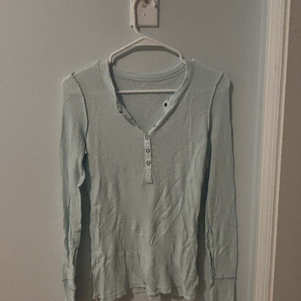 American Eagle Outfitters Light Blue Henley Blouse